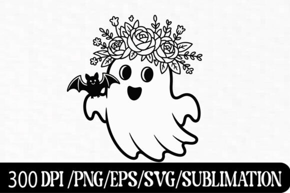 Download Cute Ghost with Roses and Bat Clipart - Premium Resources