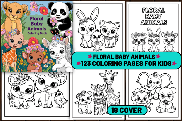 Download 123 Floral Baby Animals Coloring Pages - Premium Bundle