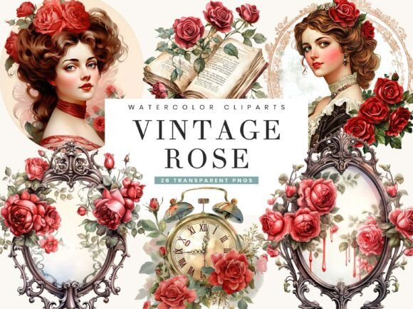 Download Watercolor Vintage Rose Clipart Bundle - Rose clipart Collection