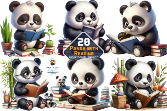 Download Watercolor Cute Baby Panda Reading PNG - Baby panda Collection